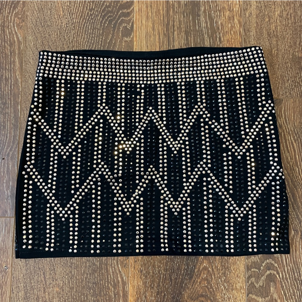 Black and Rose Gold Studded Mini Skirt